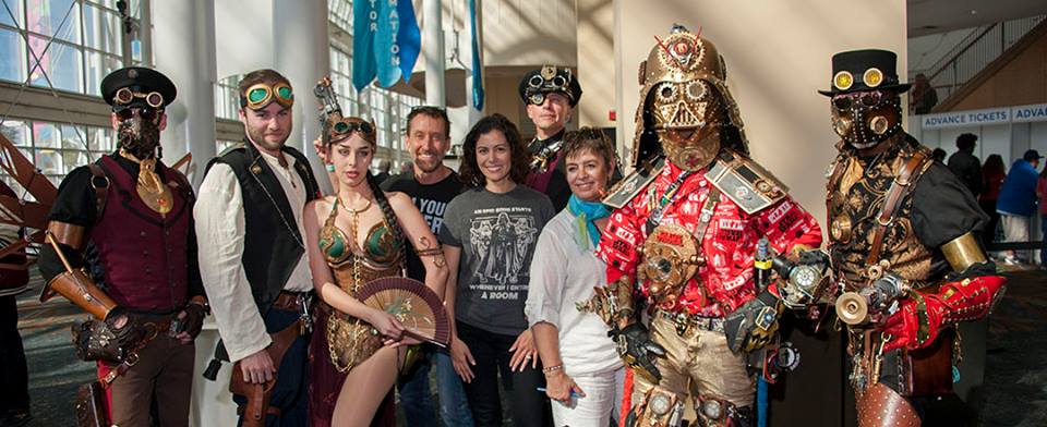 Actress Casey Dacanay & husband Tom Marshall pose with Star Wars Steam Punk Universe cosplayers at LBCC