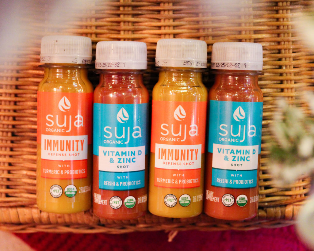 Wellness holiday gift guide featuring Suja Organic cold-pressed immunity juice shots